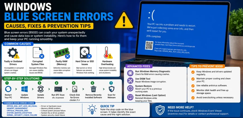 Windows Blue Screen Errors Causes Fixes and Prevention Tips